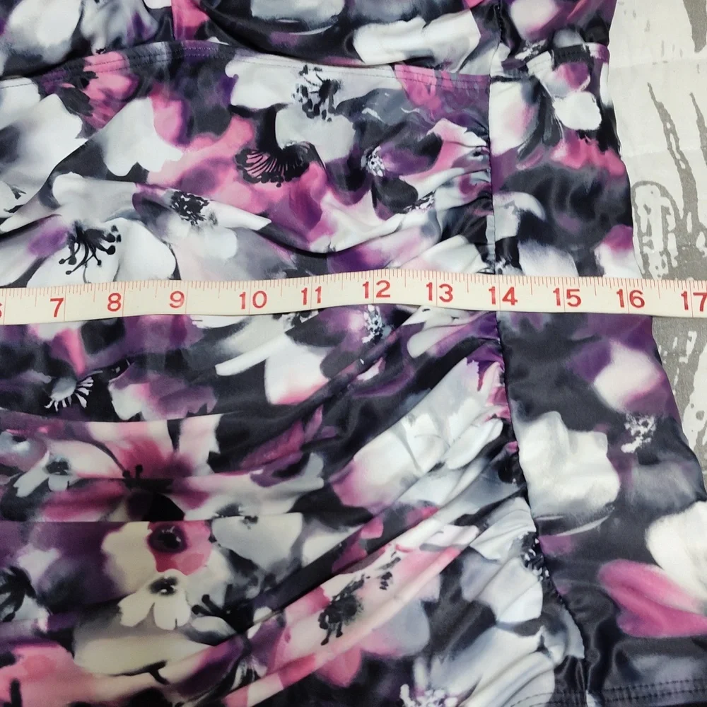 Aqua Eve Purple, White and Black Floral One Piece Swimsuit, Size 18 (NWOT) - Picture 7 of 11